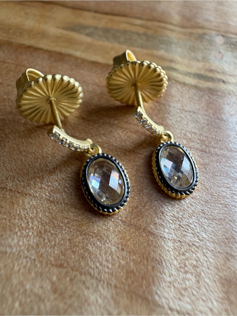 Freida Rothman Gold & Black CZ Oval Drop Earrings 925 sterling silver